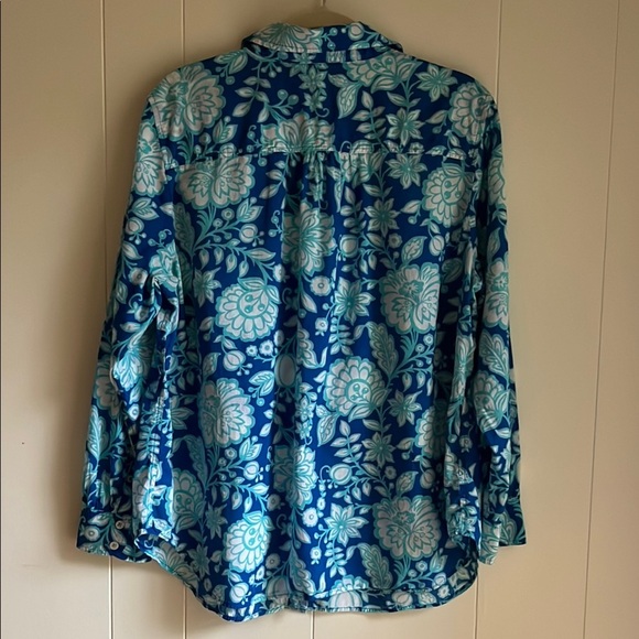 Talbots Plus Blue & White Casual Button Down Floral Beach Cotton Shirt Sz 1X - Picture 7 of 7